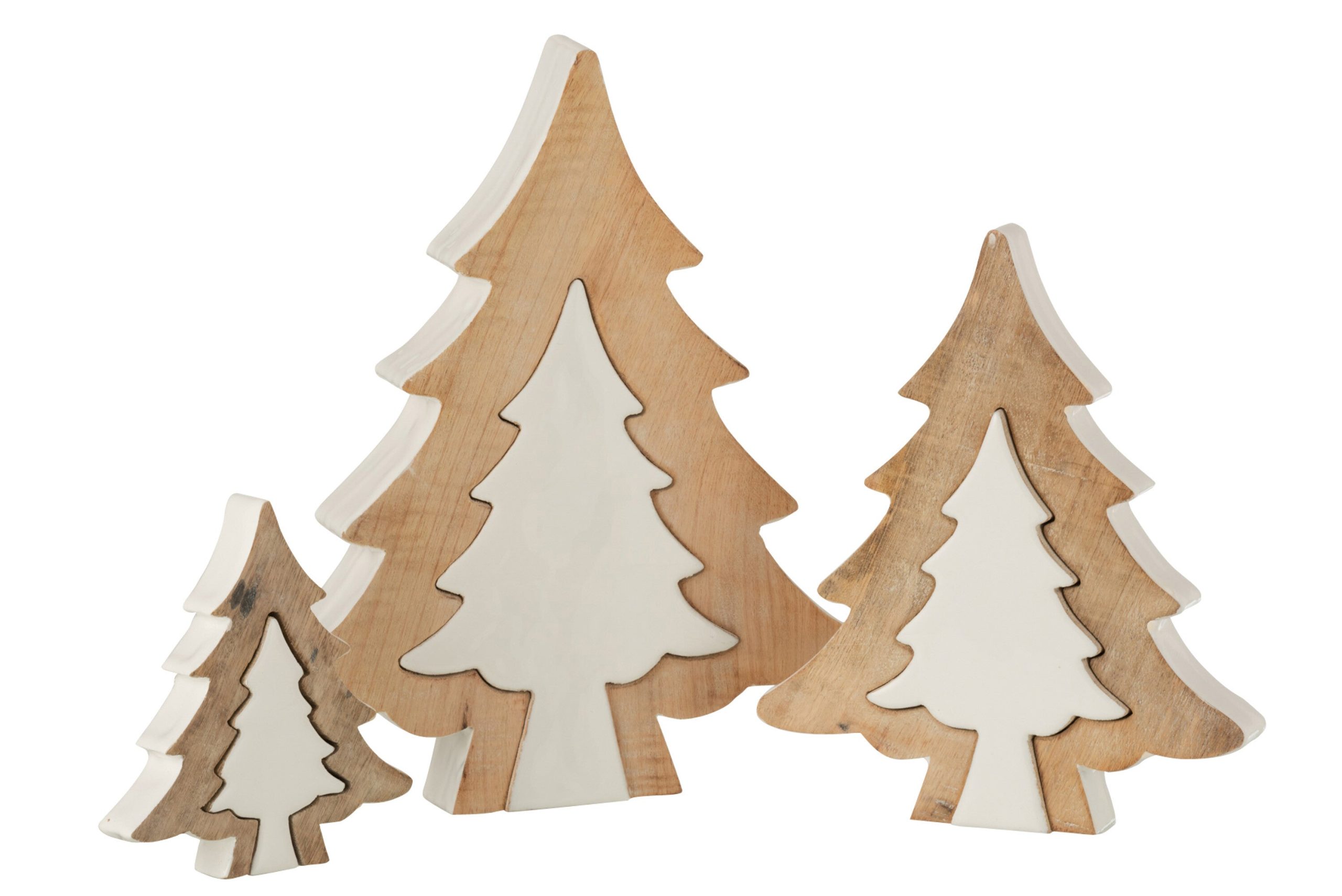 J-Line decoratie Kerstboom Puzzle - hout - wit - large