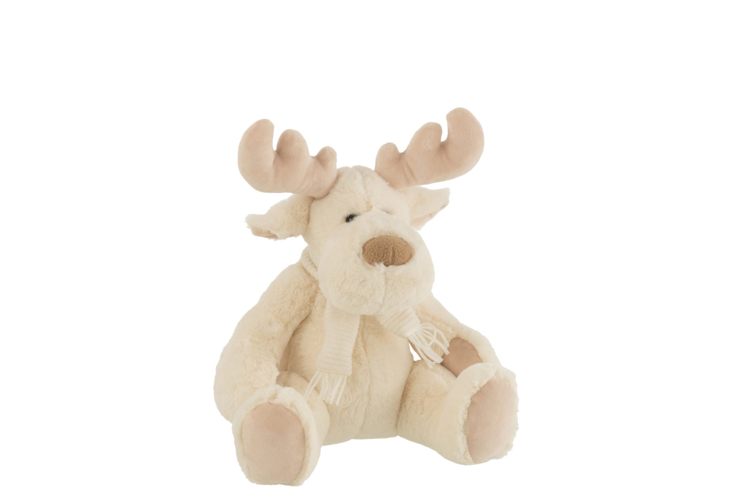 J-Line knuffel Rendier + Sjaal zittend - textiel - wit/beige - medium