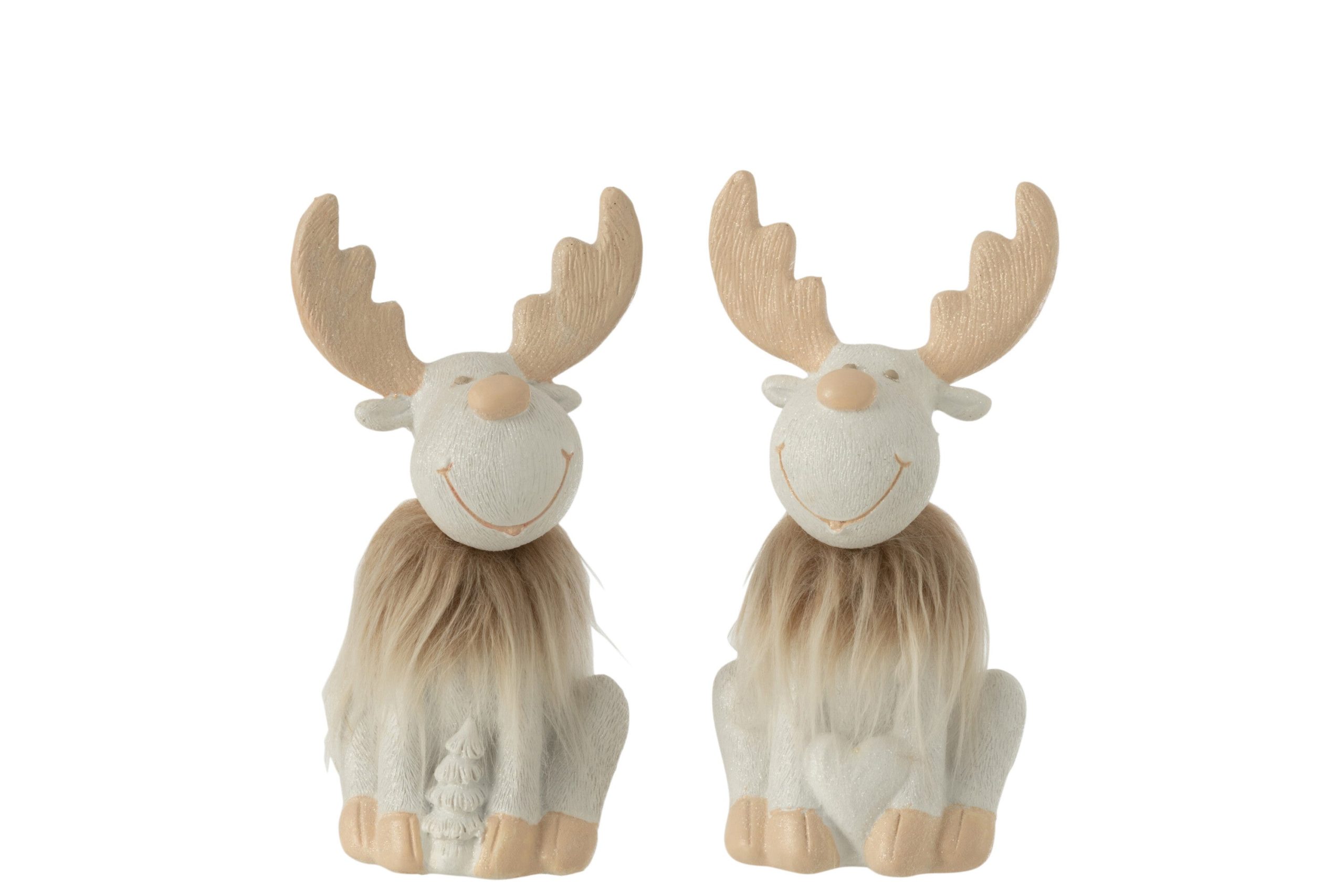 J-Line figuur Hert Vacht - polyresin - beige/wit - small - 2 stuks