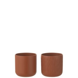J-Line bloempot Gen – keramiek – bruin – extra small – 2 stuks – Ø 11