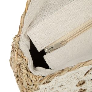 J-Line strandtas Rond + Kwast – zeegras – naturel/wit
