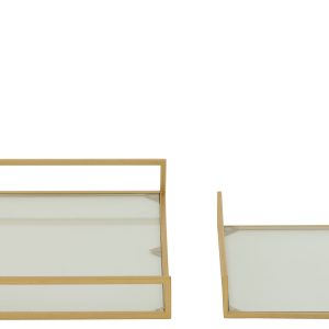J-Line plateau – ijzer/glas – goud – set van 2
