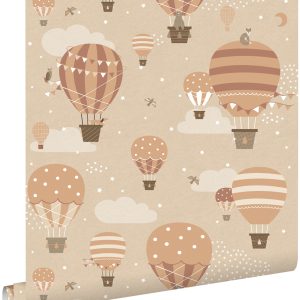 ESTAhome behang luchtballonnen beige en terracotta – 53 cm x 10.05 m –