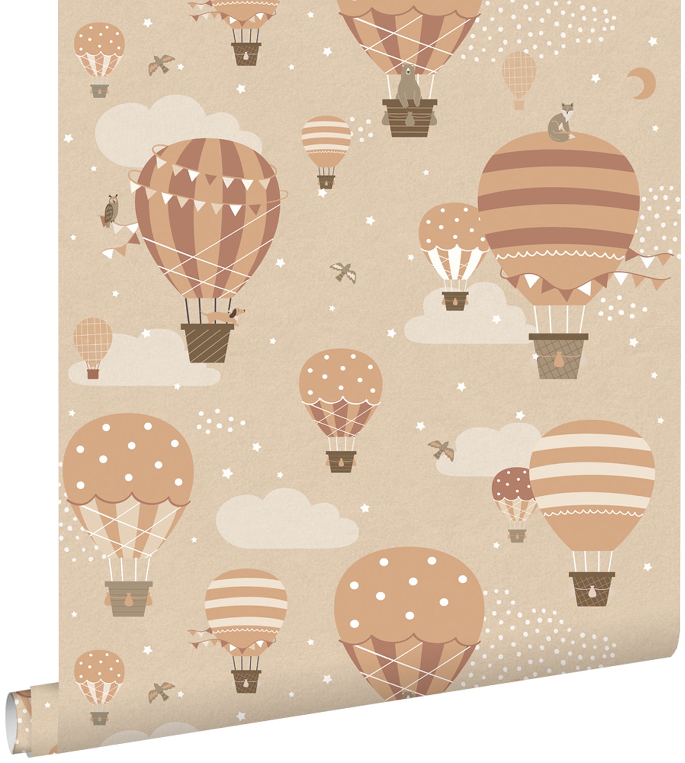 ESTAhome behang luchtballonnen beige en terracotta - 53 cm x 10.05 m -
