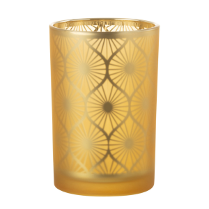 J-Line windlicht Ruit Bloemen – glas – geel – large J-Line windlicht Ruit Bloemen – glas – geel – large