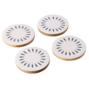 J-Line onderzetter Rond – hout – blauw/wit – set van 4