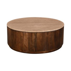 Giga Meubel Salontafel Elan Rond – Travertin – Walnoot – 90x90x35cm Giga Meubel Salontafel Elan Rond – Travertin – Walnoot – 90x90x35cm