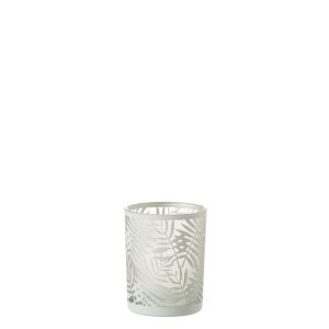 J-Line windlicht Bladeren – glas – wit – medium – 2 stuks