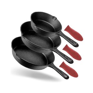GrillX Gietijzeren Pannenset – 3 stuks – Incl. Siliconen Handvaten GrillX Gietijzeren Pannenset – 3 stuks – Incl. Siliconen Handvaten