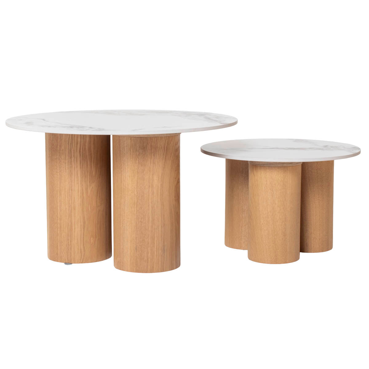 Giga Meubel Salontafel Alita - Wit Keramiek/Naturel - Ø70/50x42/32cm -