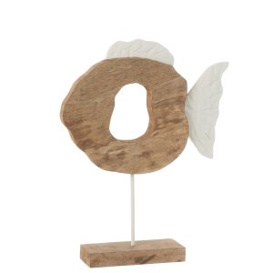 J-Line decoratie Vis Op Voet – hout – wit/naturel
