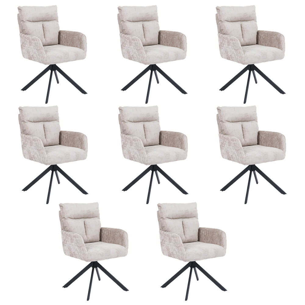 Home Deluxe ALUNA chenille eetkamerstoel met armleuningen - set van 8