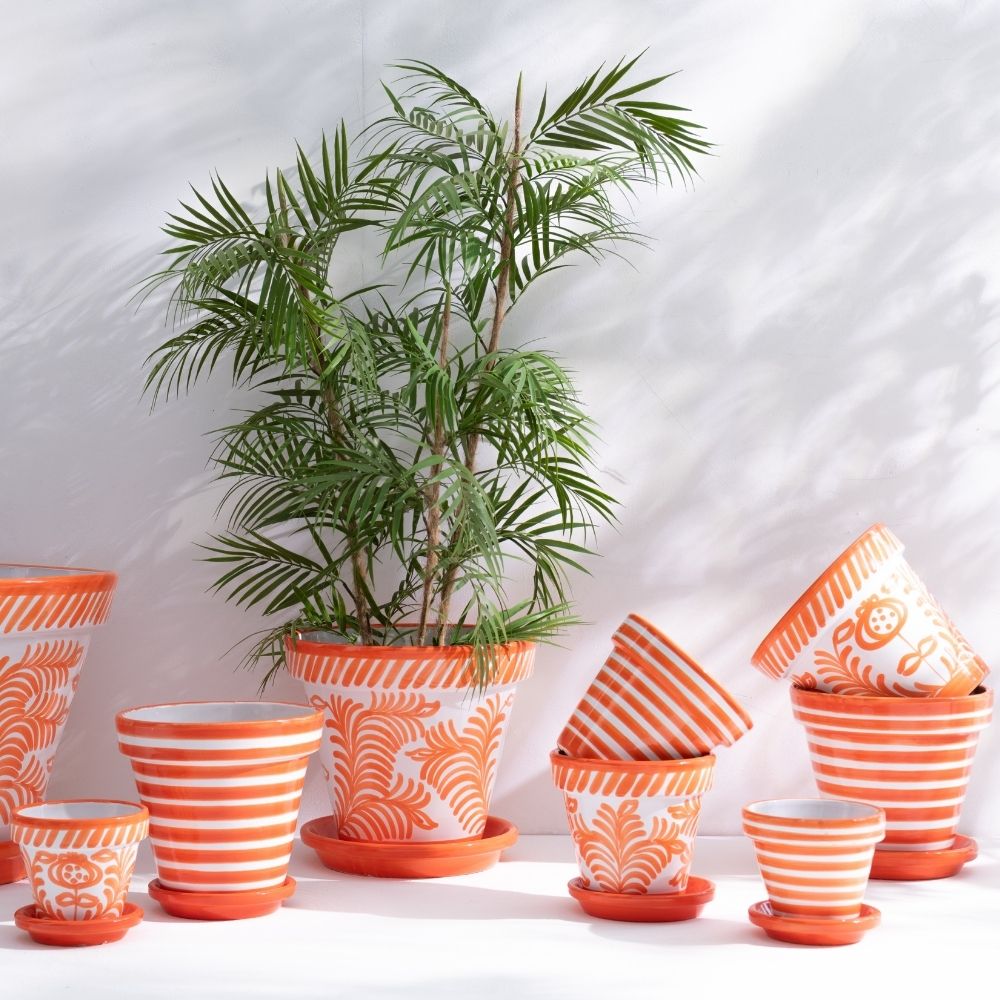 J-Line bloempot Granada Stripes Handmade + Painted - keramiek - oranje