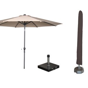 Garden Impressions Lotus parasolset Ø300 cm taupe met voet en hoes Garden Impressions Lotus parasolset Ø300 cm taupe met voet en hoes