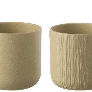 J-Line bloempot Gen – keramiek – beige – XXL – 2 stuks – Ø 26.5 cm