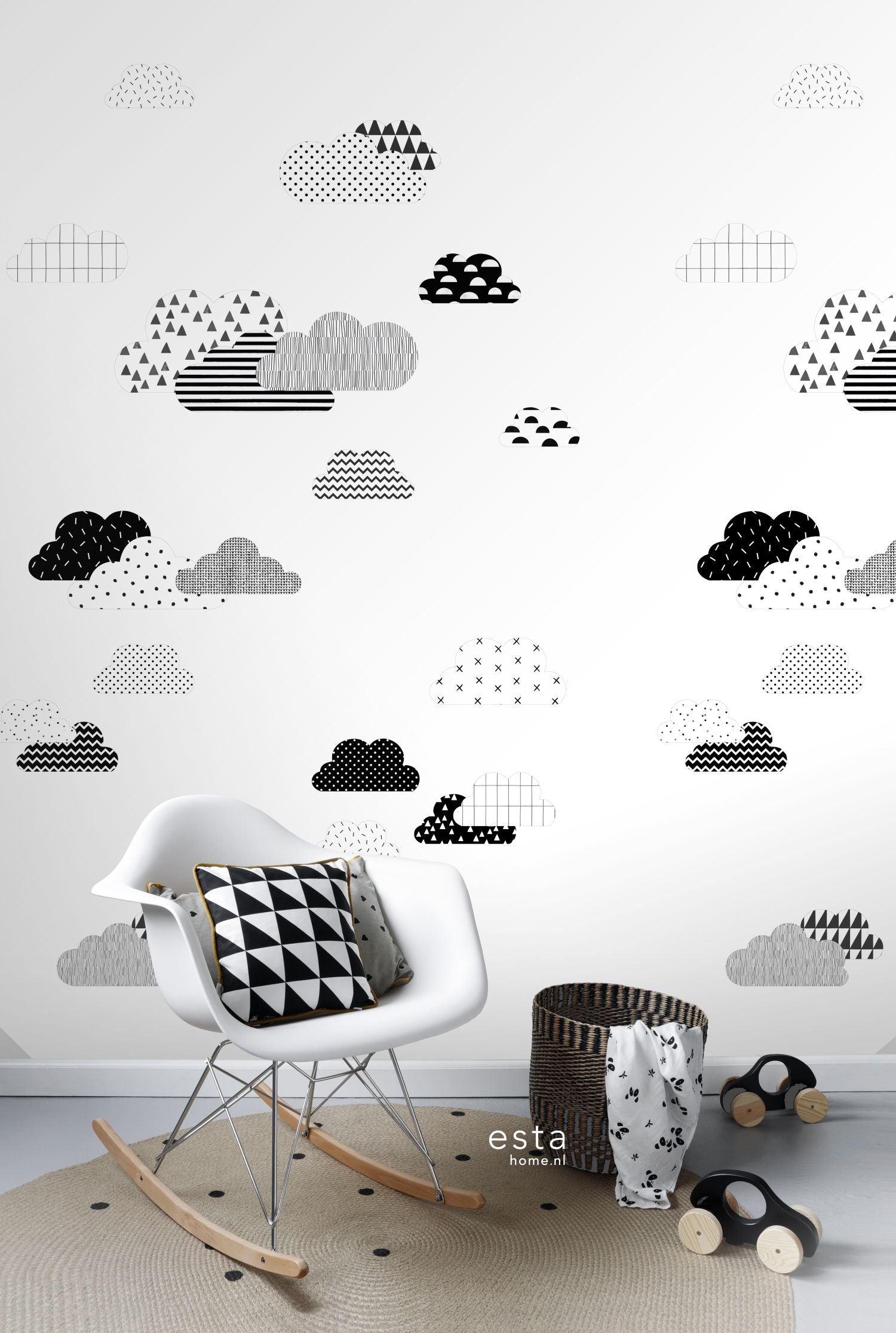 ESTAhome fotobehang wolken zwart wit - 150 x 279 cm - 158922