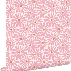 ESTAhome behang madeliefjes roze en oranje – 53 cm x 10.05 m – 131149