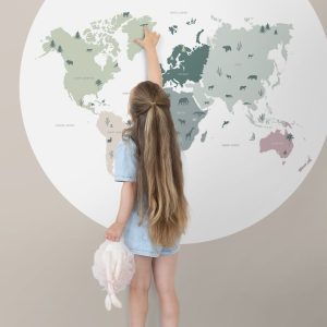 ESTAhome zelfklevende behangcirkel wereldkaart voor kinderen blauw Ø 1