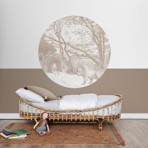 ESTAhome zelfklevende behangcirkel bos met bosdieren beige – Ø 140 cm ESTAhome zelfklevende behangcirkel bos met bosdieren beige – Ø 140 cm