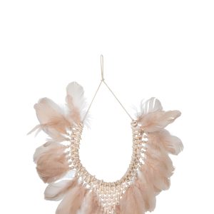 J-Line wanddecoratie Ketting Boho – veren/schelpen – zalm