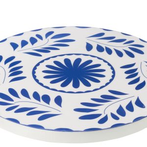 J-Line plateau Rond Bloemen – hout – blauw/wit J-Line plateau Rond Bloemen – hout – blauw/wit