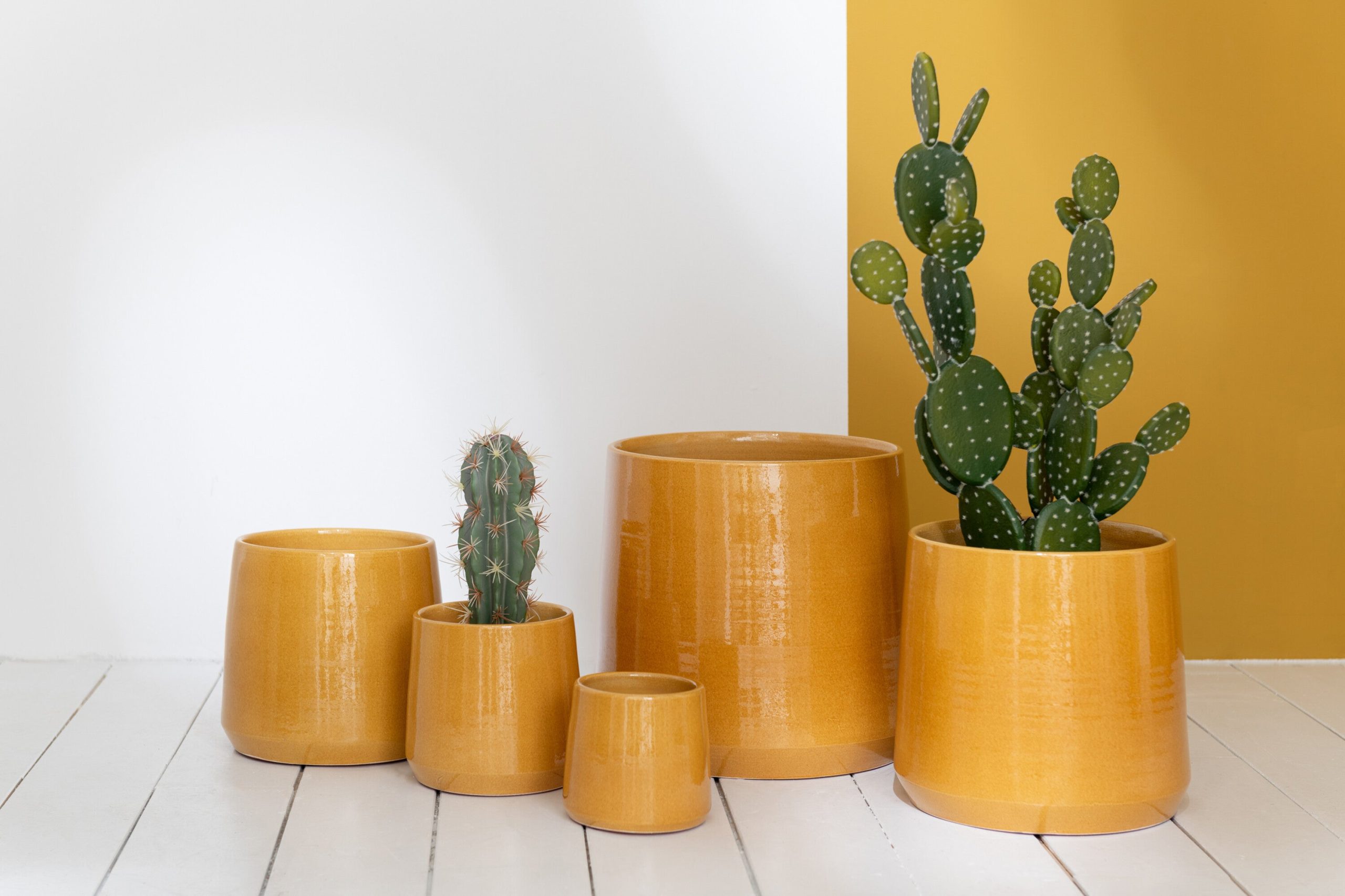 J-Line bloempot Rond - keramiek - oker - extra small - 2 stuks - Ø 13.