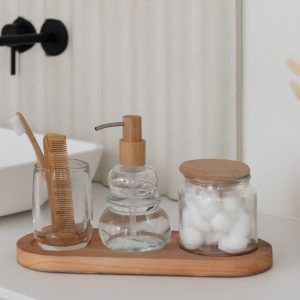 J-Line vaas Fles Marmer – steen – beige – small – Ø 10 cm