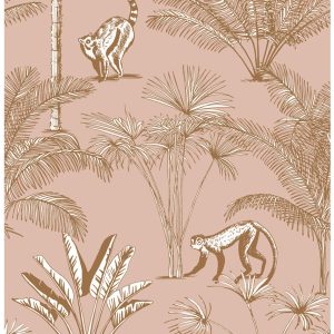 ESTAhome XXL behang jungle-motief perzik roze – 50 x 837 cm – 158943