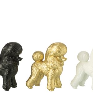 J-Line decoratie Hond Poodle – polyresin – goud/zwart/wit – 3 stuks