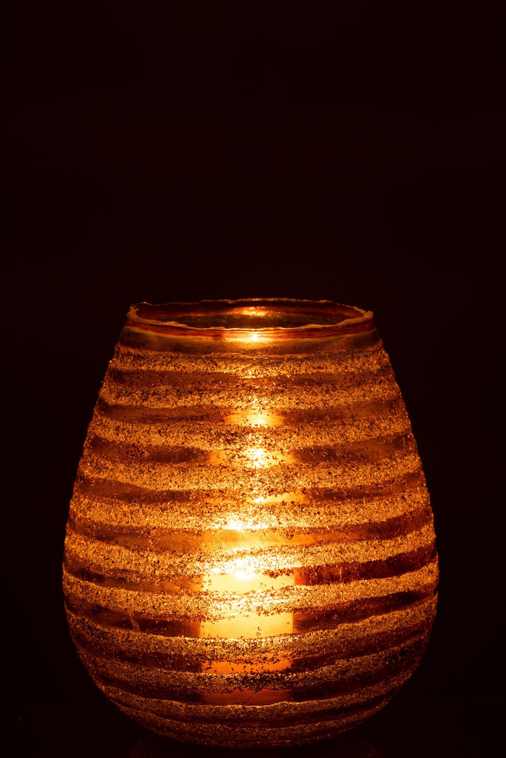 J-Line windlicht Streep Rond - glas - bruin - large