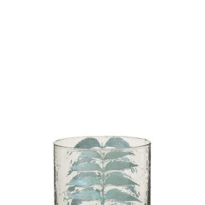 J-Line vaas Blad – glas – transparant/blauw – small – Ø 15 cm