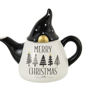 J-Line theepot Kerstmis Dolomiet – keramiek – zwart/wit