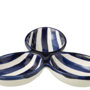 J-Line serveerschaal Granada Stripes Clover – keramiek – wit/blauw J-Line serveerschaal Granada Stripes Clover – keramiek – wit/blauw