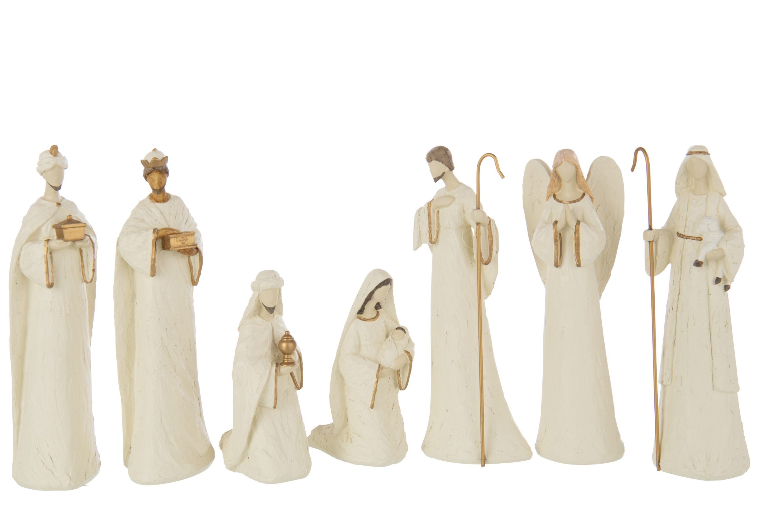 J-Line kerststal 7 Delen - polyresin - ecru/goud