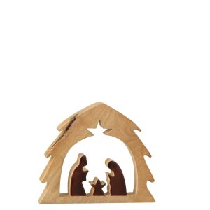 J-Line decoratie Kerststal in Huis – hout – naturel/bruin – small