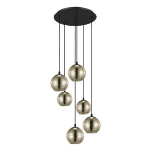 Stars of Light hanglamp Lemorieta – e27 – 6-lichts – ø 57 cm – zwart/g