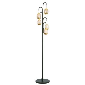 Highlight vloerlamp Golden – 5 lichts – 28 x 166 cm – amber zwart