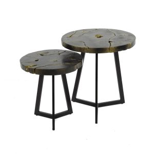 Giga Meubel Salontafel Black and Gold – Hout – Set van 2 – 50x50x54cm