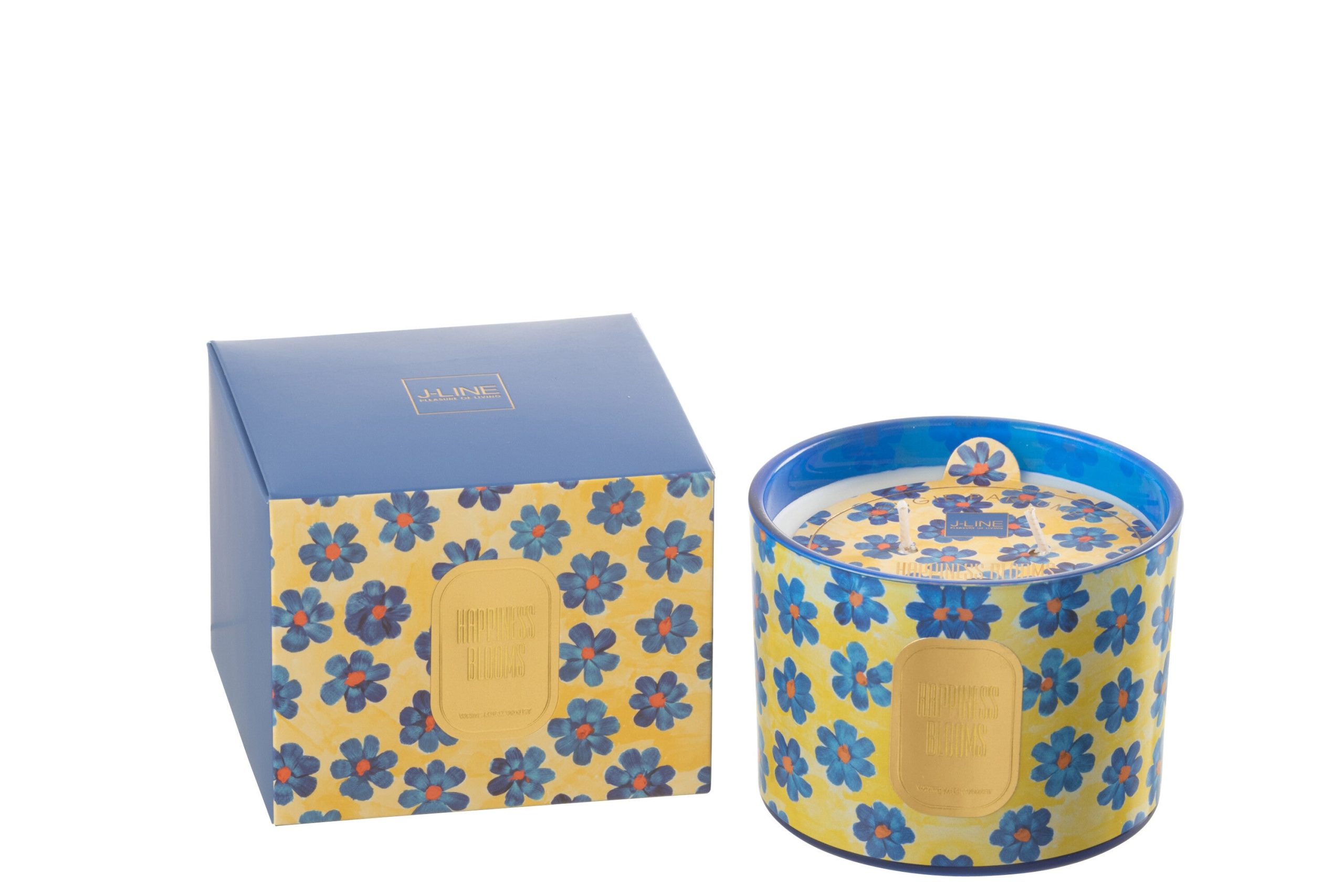 J-Line geurkaars Hapiness Blooms - White Musk Violet - blauw/geel - sm