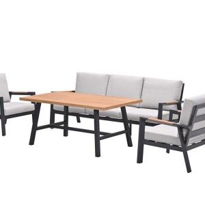 Elati lounge-dining sofa set-4-dlg.-c. black – sand – light teaklook