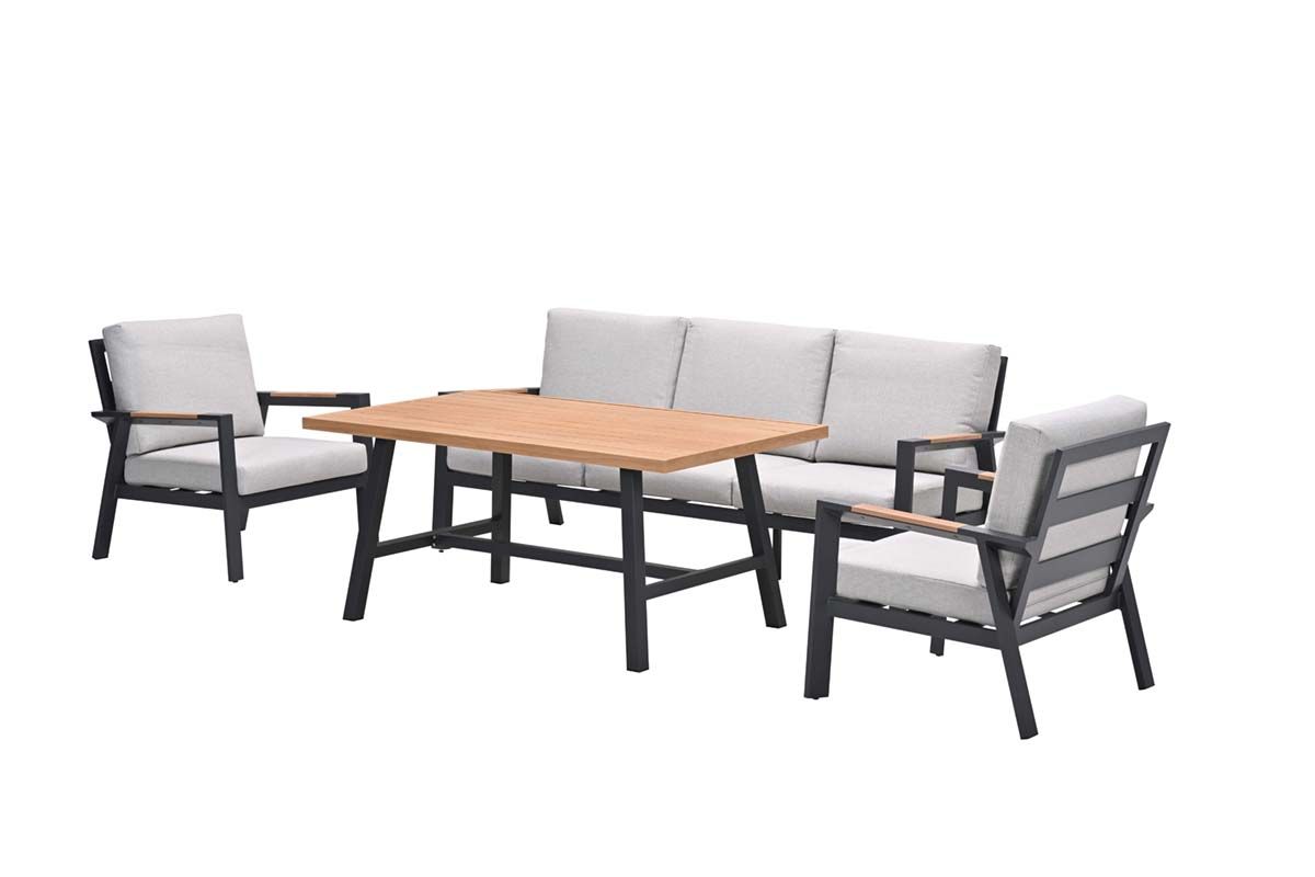 Elati lounge-dining sofa set-4-dlg.-c. black - sand - light teaklook