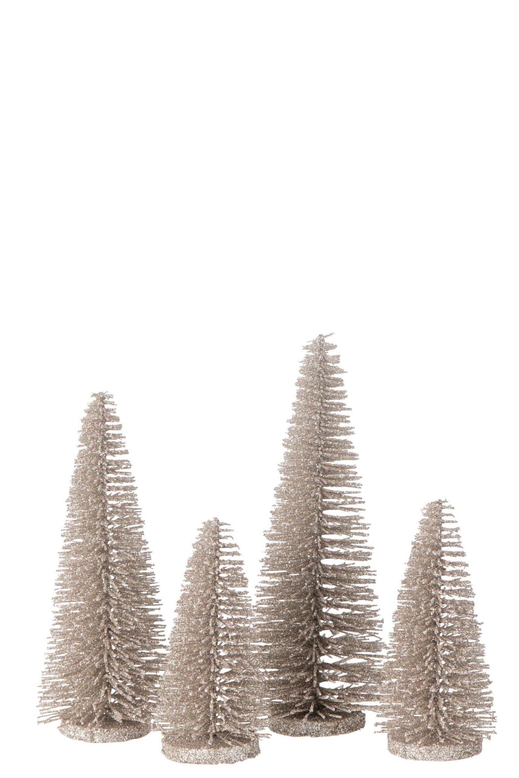 J-Line decoratie Kerstboom Glitter - kunststof - greige - doos van 4