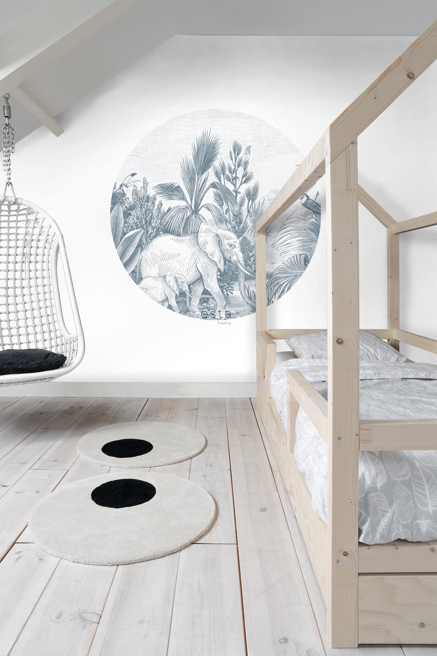 ESTAhome zelfklevende behangcirkel jungle-motief blauw - Ø 140 cm - 15