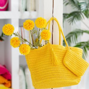 J-Line strandtas + tasje – papier – groen/geel – 2 stuks