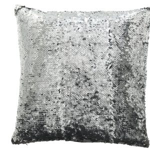 J-Line kussen Omkeerbaar Sequin – katoen/linnen – zwart/zilver