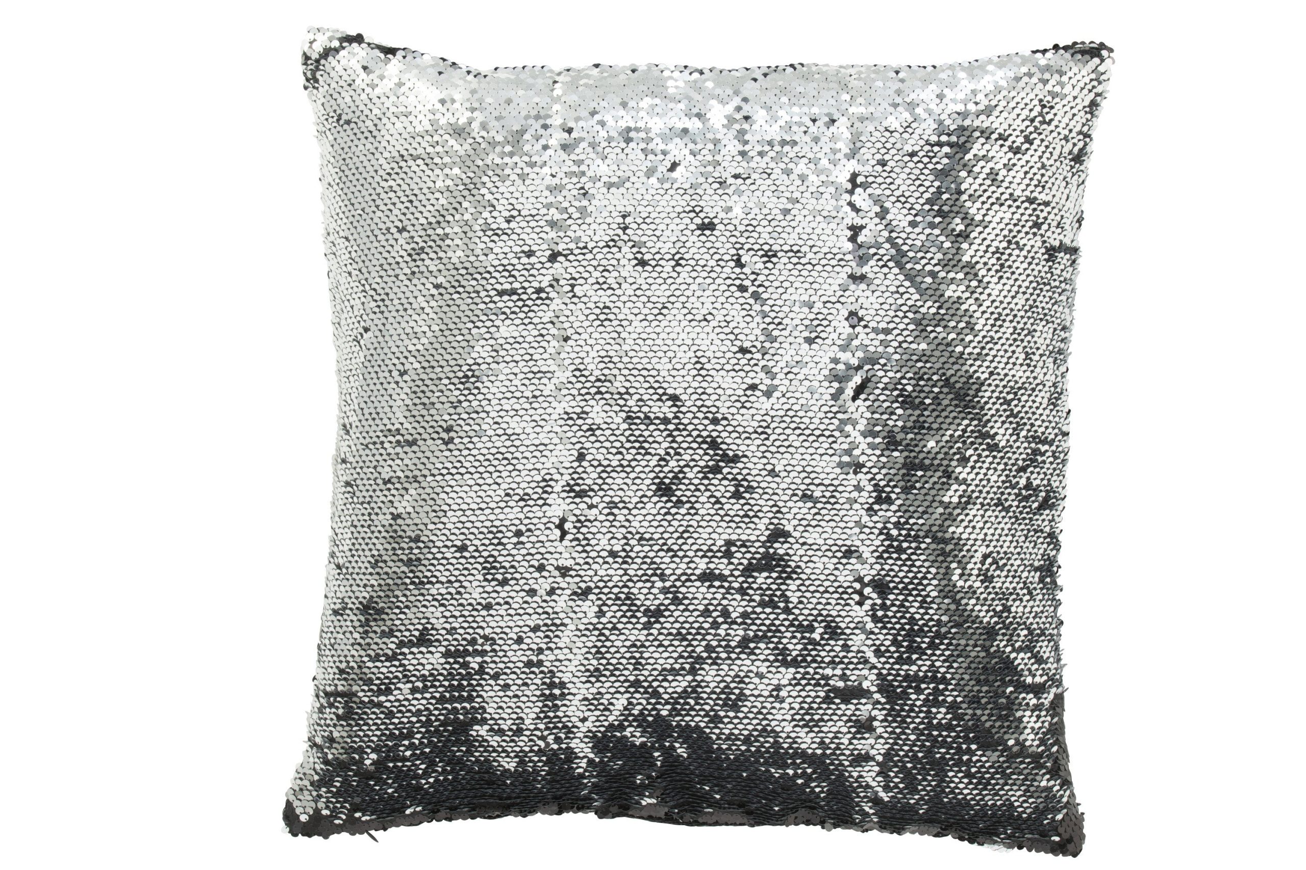 J-Line kussen Omkeerbaar Sequin - katoen/linnen - zwart/zilver