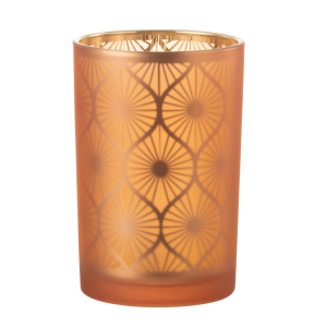 J-Line windlicht Ruit Bloemen – glas – oranje – large J-Line windlicht Ruit Bloemen – glas – oranje – large