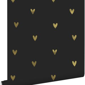 ESTAhome behang hartjes goud en zwart – 53 cm x 10.05 m – 139727 ESTAhome behang hartjes goud en zwart – 53 cm x 10.05 m – 139727