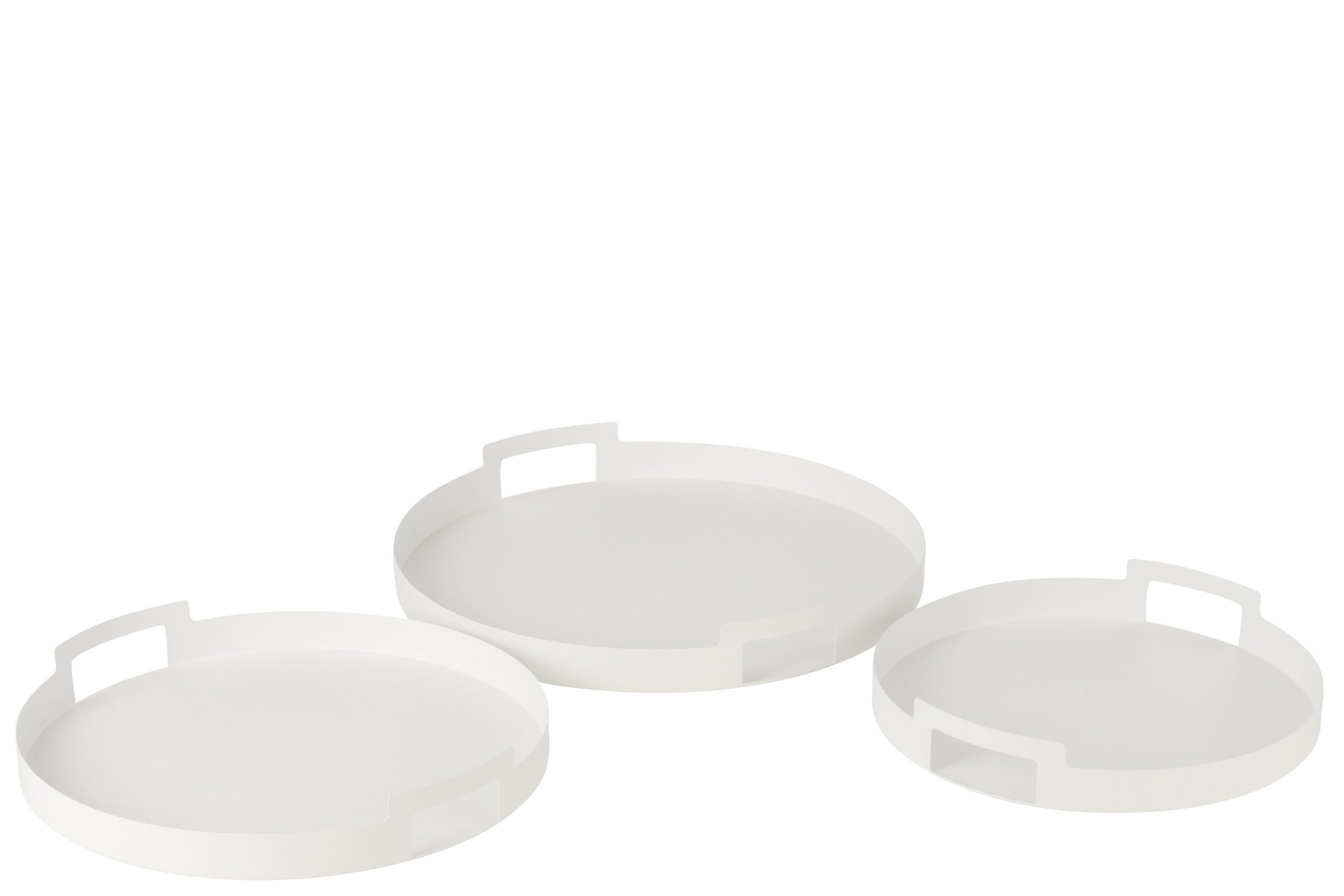 J-Line plateau Rond - metaal/polyresin - wit - 3 stuks