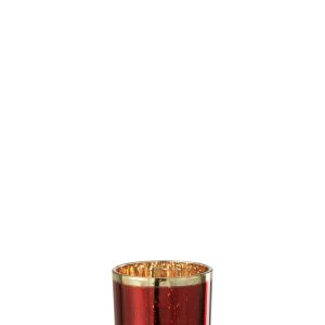 J-Line windlicht Goud Rand – glas – rood/goud – medium